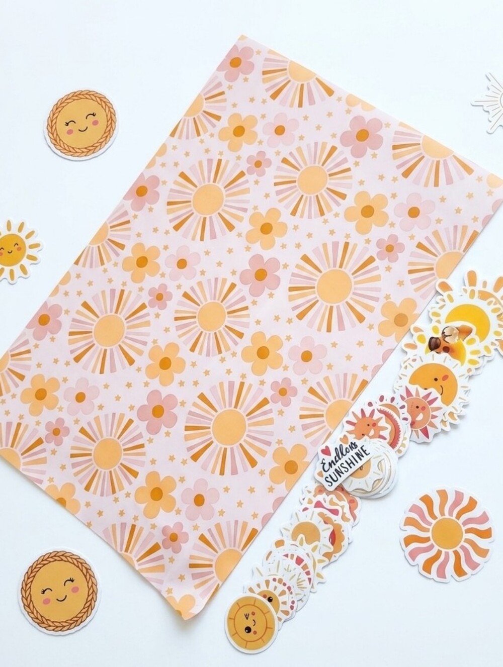 Poly Mailers (25) 10x13  + Sunshine Themed Stickers (50) Set Sunshine Floral
